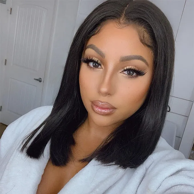 4x4 Lace Straight Bob Wig Natural Black Human Hair Wigs