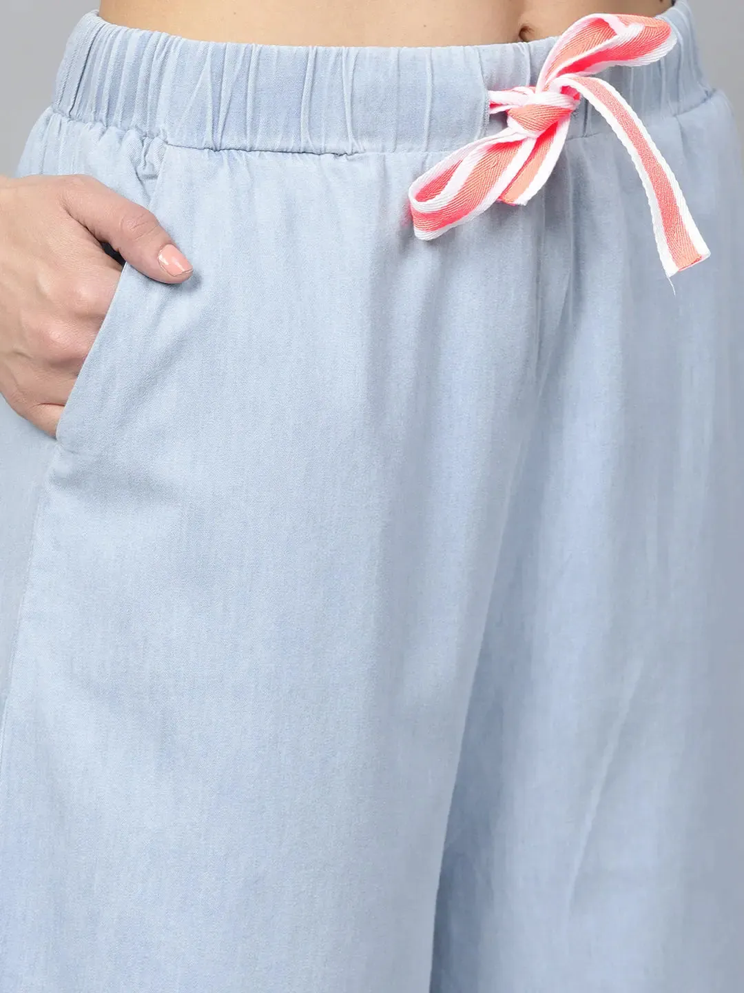 Blue Denim Neon Drawstring Pants