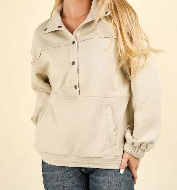 Button Down Sweatshirt - Beige