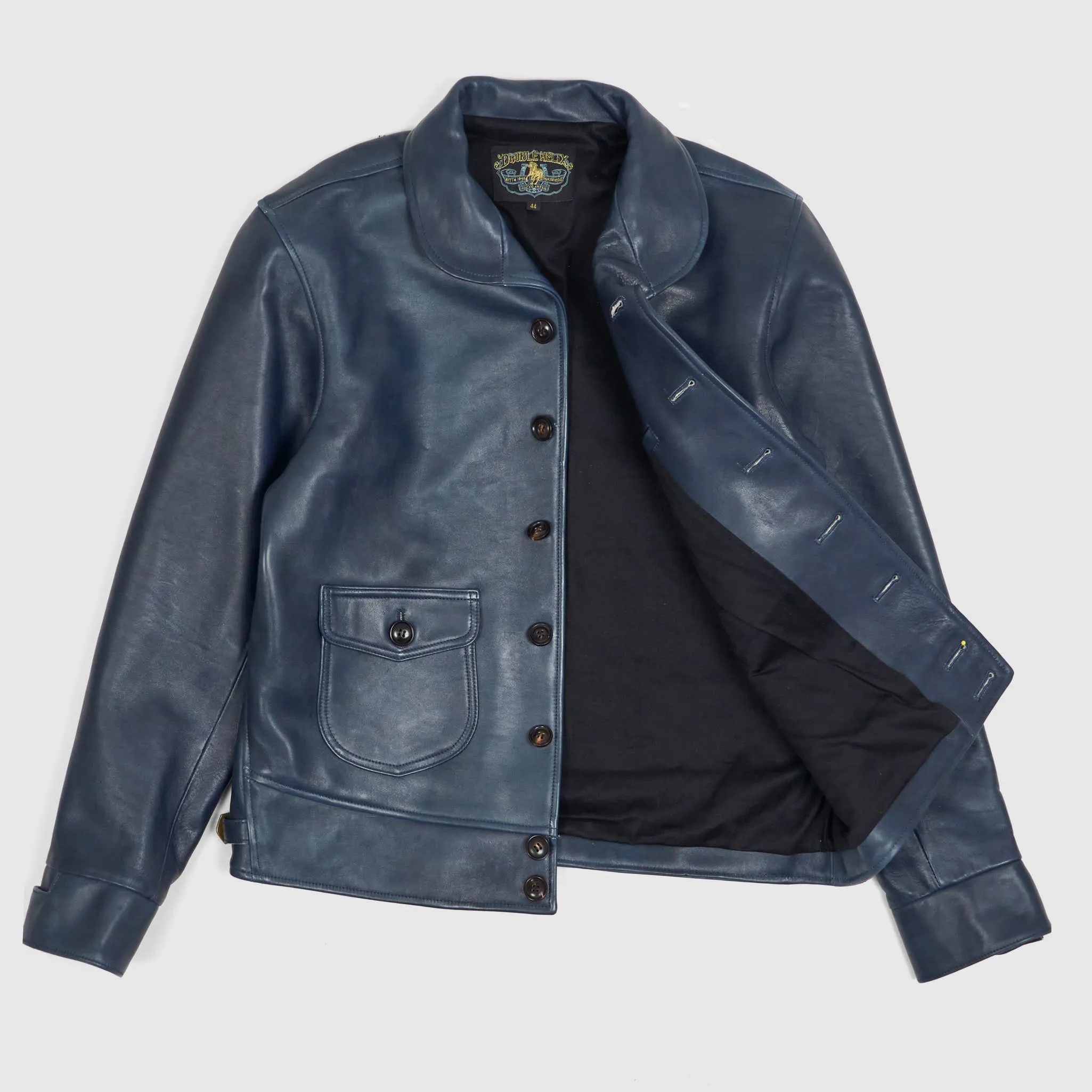 Double Helix Classic 1920s Leather Jacket Dark Indigo