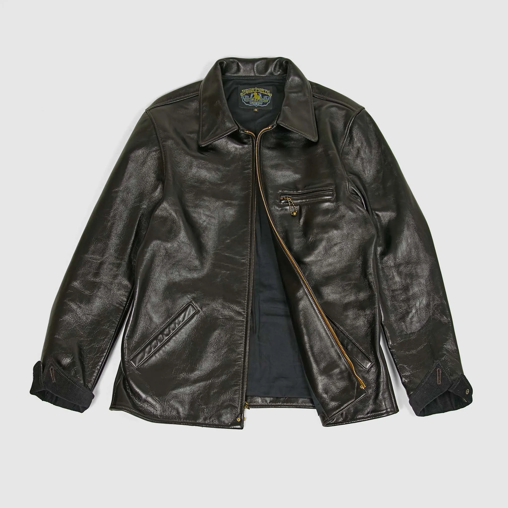 Double Helix Classic 1930's Black Overdyed Horse Leather Jacket