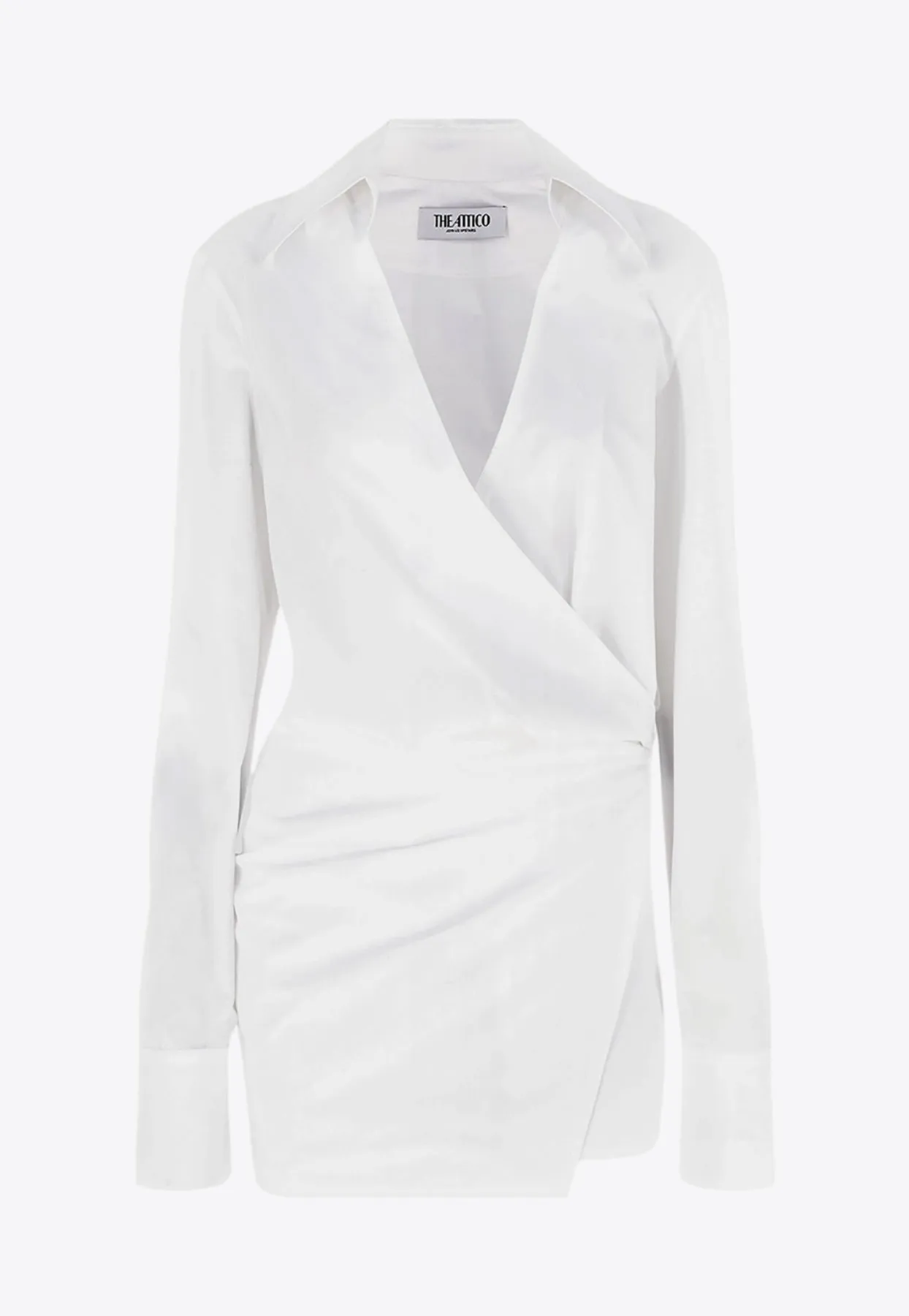 Draped Long-Sleeved Mini Shirt Dress