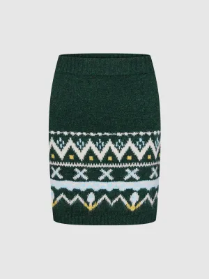 Fair Isle Straight Mini Knitted Skirts