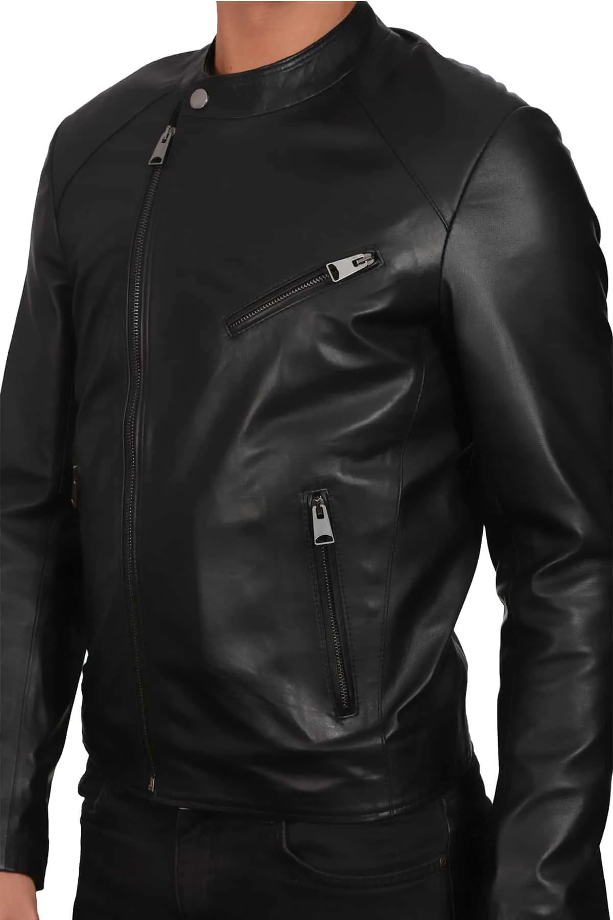 Frederick Black Slim fit Stylish Biker Leather Jacket For Men