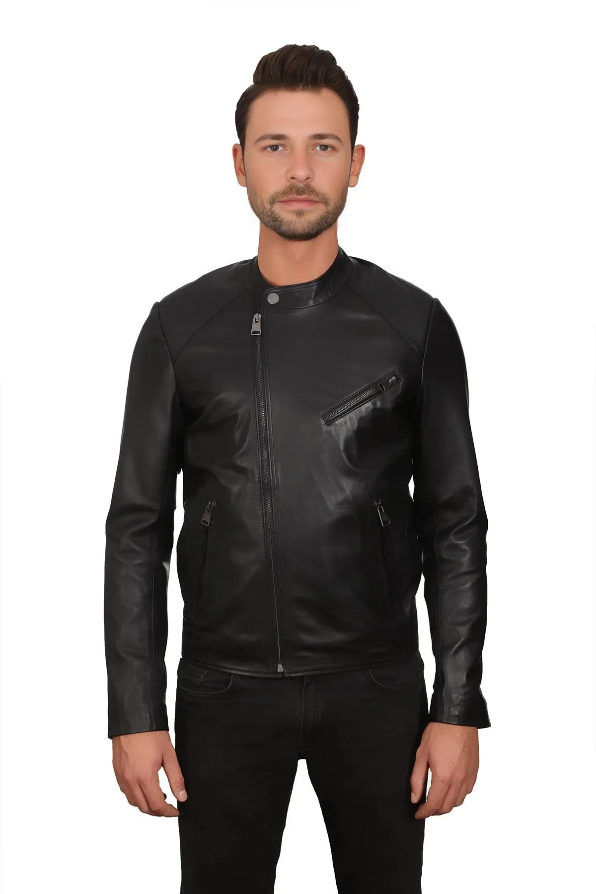 Frederick Black Slim fit Stylish Biker Leather Jacket For Men