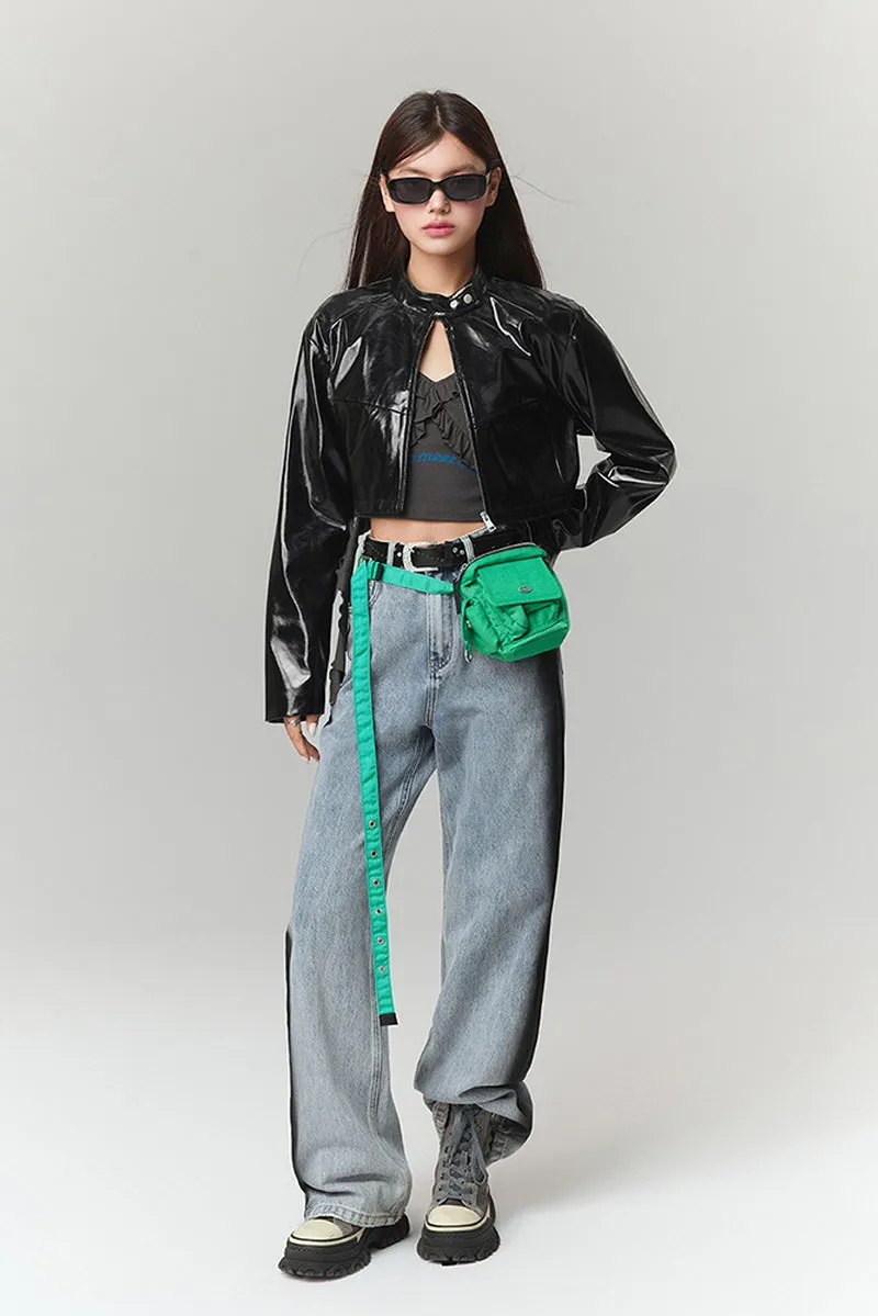 Glossy Black Leather Jacket