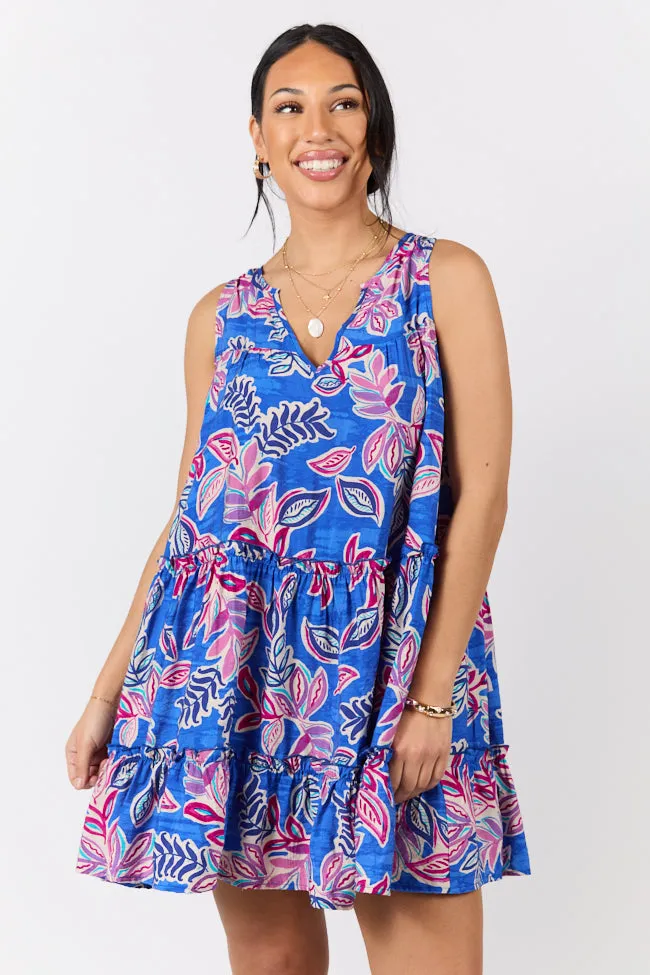 Hanging Loose Blue Multi Floral Print Tank Shirt Dress