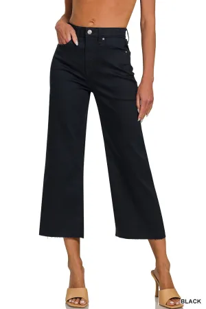 High Rise Flare Cropped Black Denim Pants Zenana