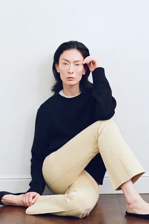 Kick Stretch-Cotton Pants in Subtle Jacquard Light Khaki