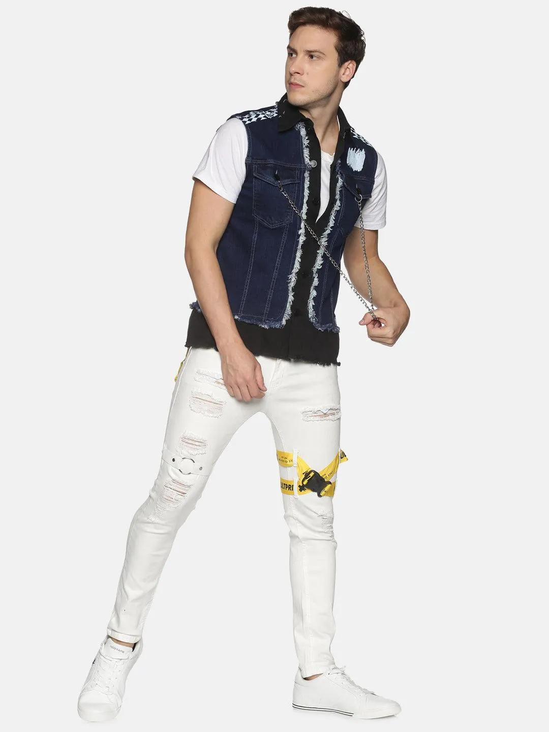 Kultprit sleeveless jacket with chain & back print