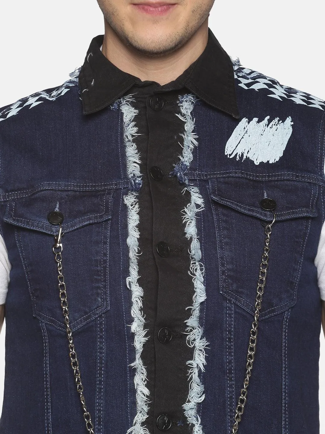 Kultprit sleeveless jacket with chain & back print