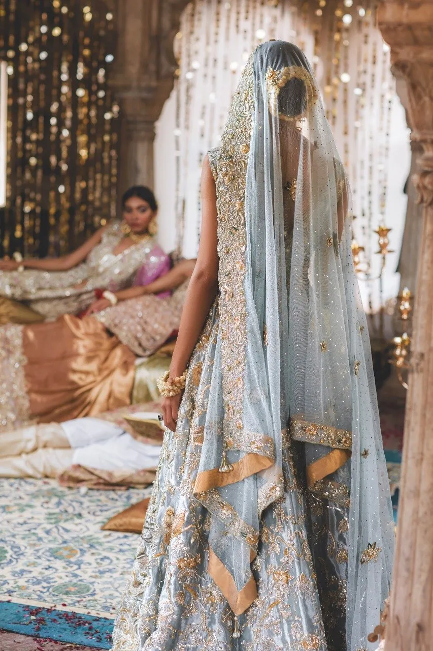 Latest Pakistani Ice Blue Bridal Lehnga for Wedding #J5168