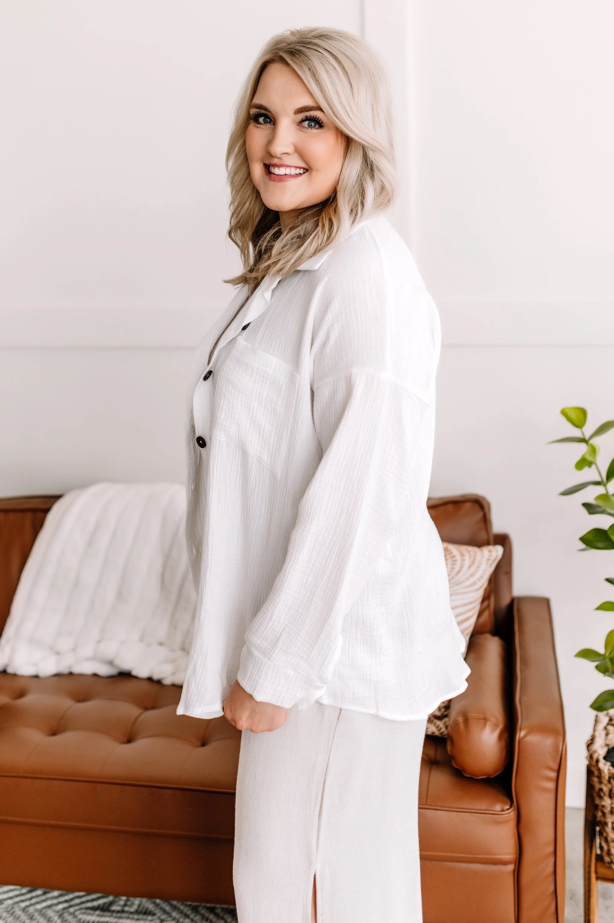 Light Of My Life Button Down Top In White