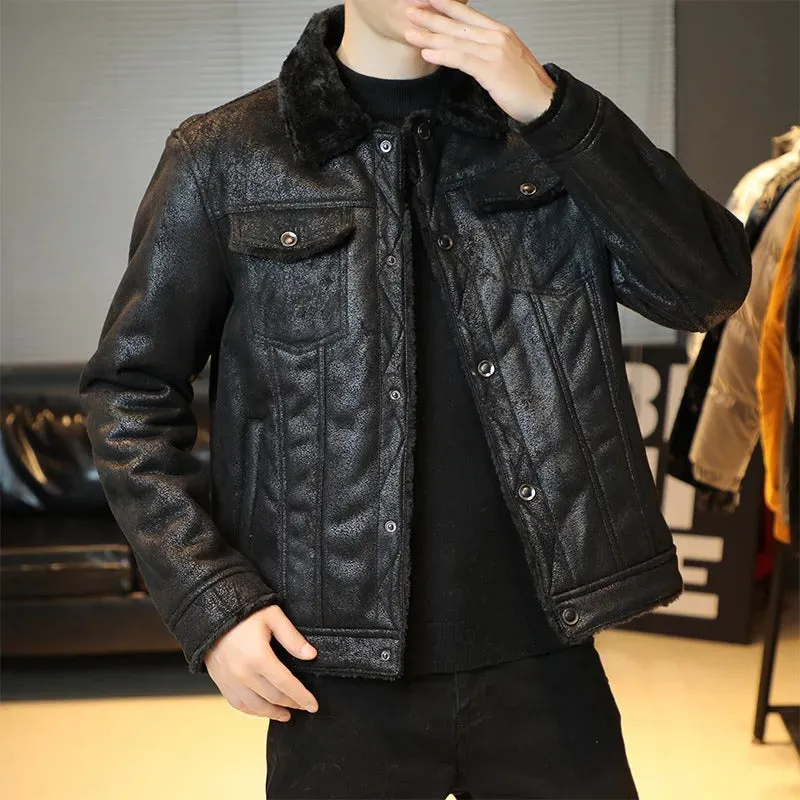 Matrix Elegance: Moderne Slim Fit Leder-Bomberjacke für Herren