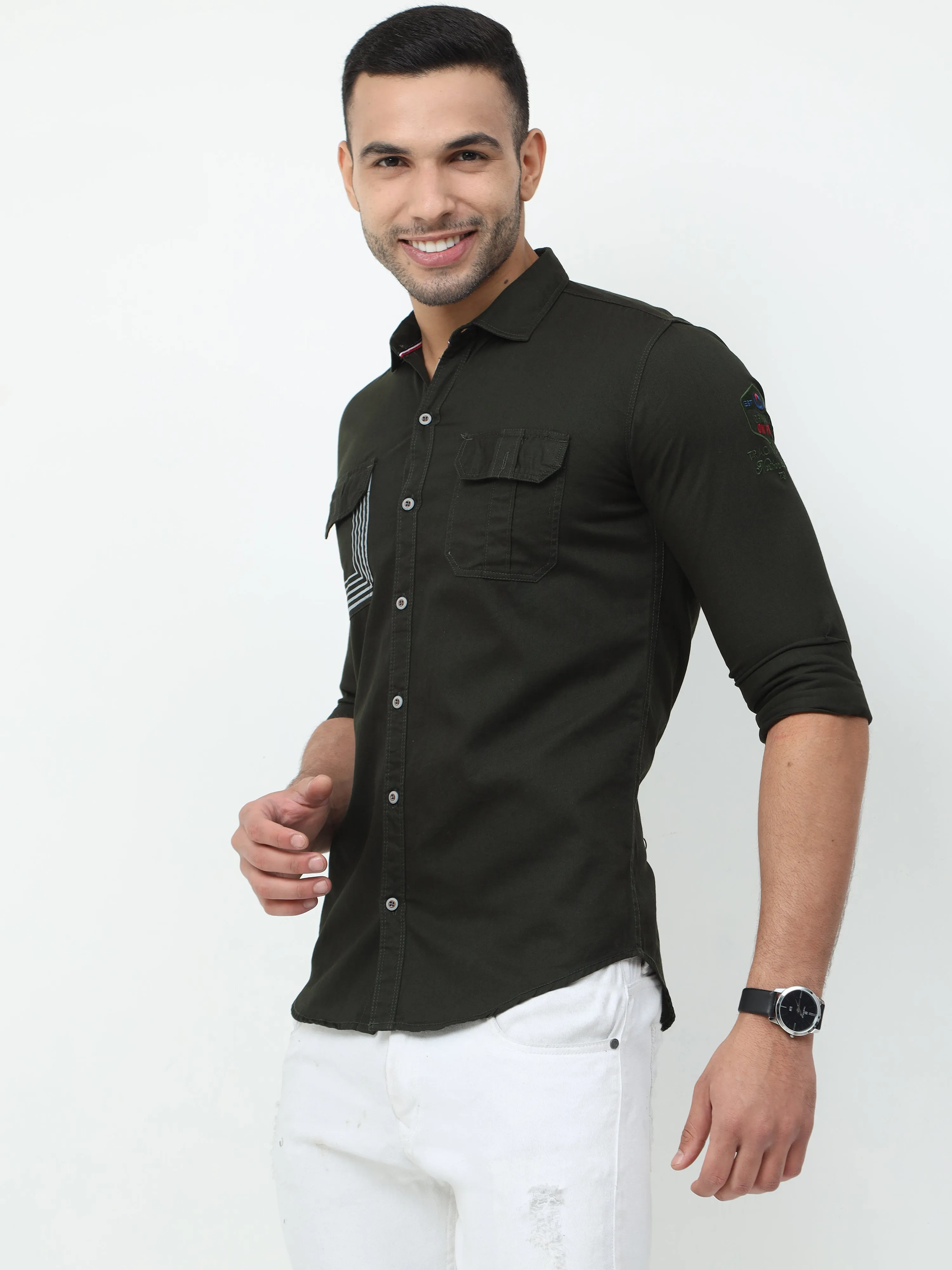 Onfire Cargo Olive Green Shirt - A2243A