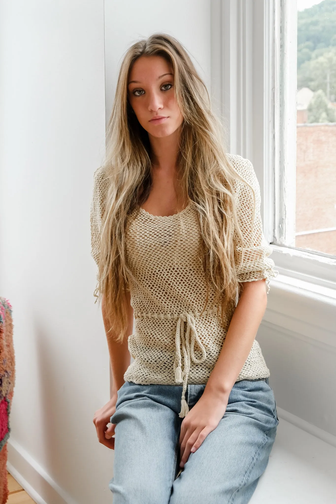 Peasant Top in Beige
