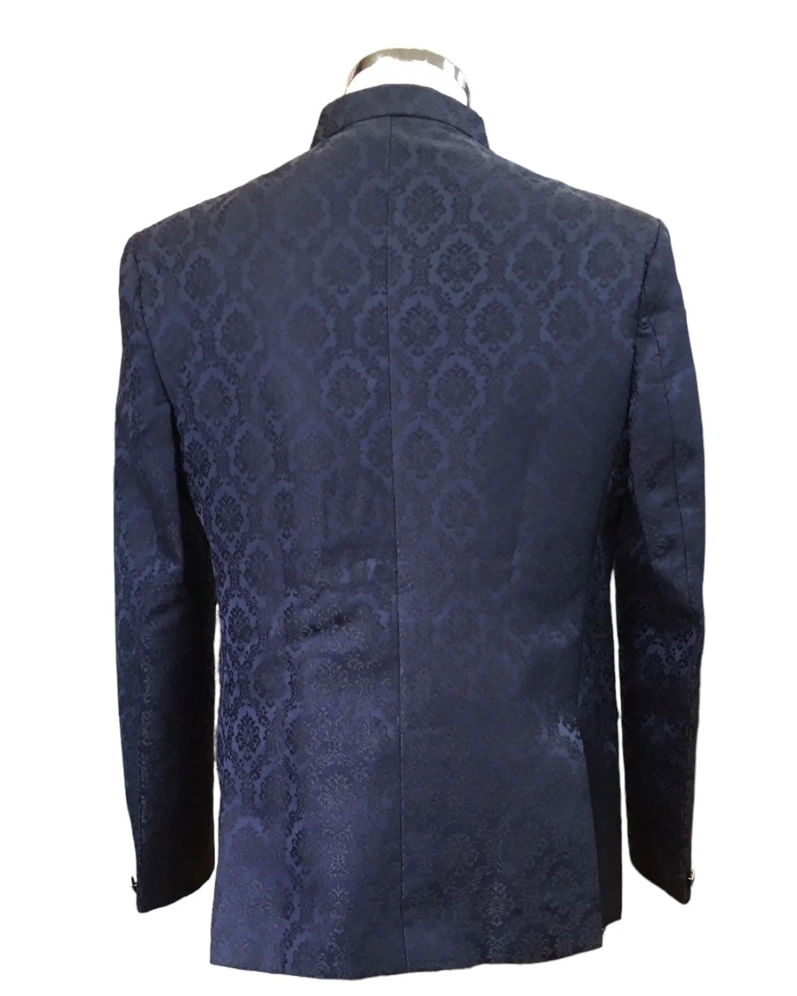 PREMIUM Slim Fit Mens Navy Blue Self Brocade BandhGala / Prince / Chinese Collar Jacket - Fantastic Fit - CS2411 TP 0524