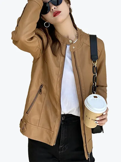 Slim O-Neck Moto Biker Jacket