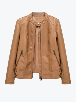 Slim O-Neck Moto Biker Jacket