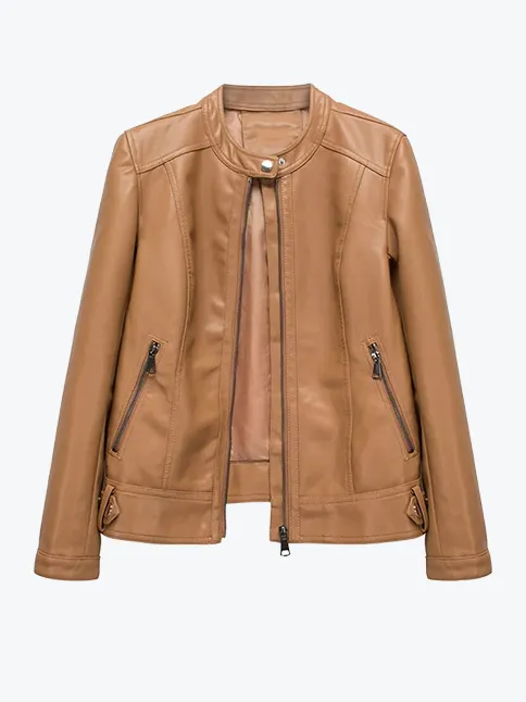 Slim O-Neck Moto Biker Jacket