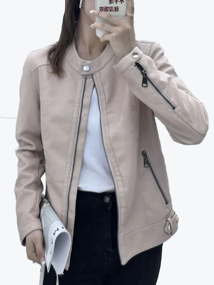 Slim O-Neck Moto Biker Jacket