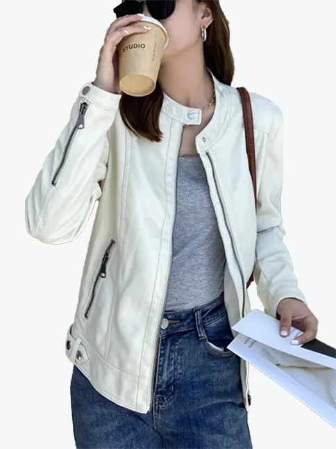 Slim O-Neck Moto Biker Jacket