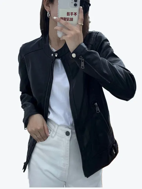 Slim O-Neck Moto Biker Jacket