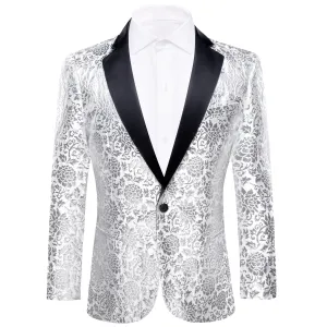 White and Silver Floral Tuxedo Jacket