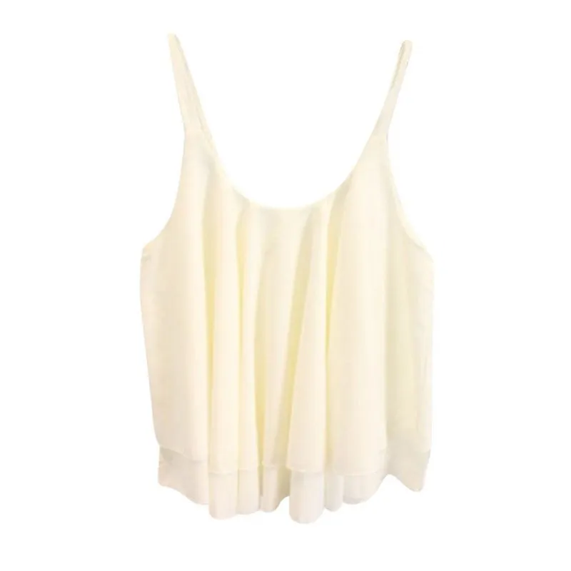Women Tank Tops Casual Chiffon Double Layer Sleeveless Loose Solid Crop Top Plus Size S-4XL