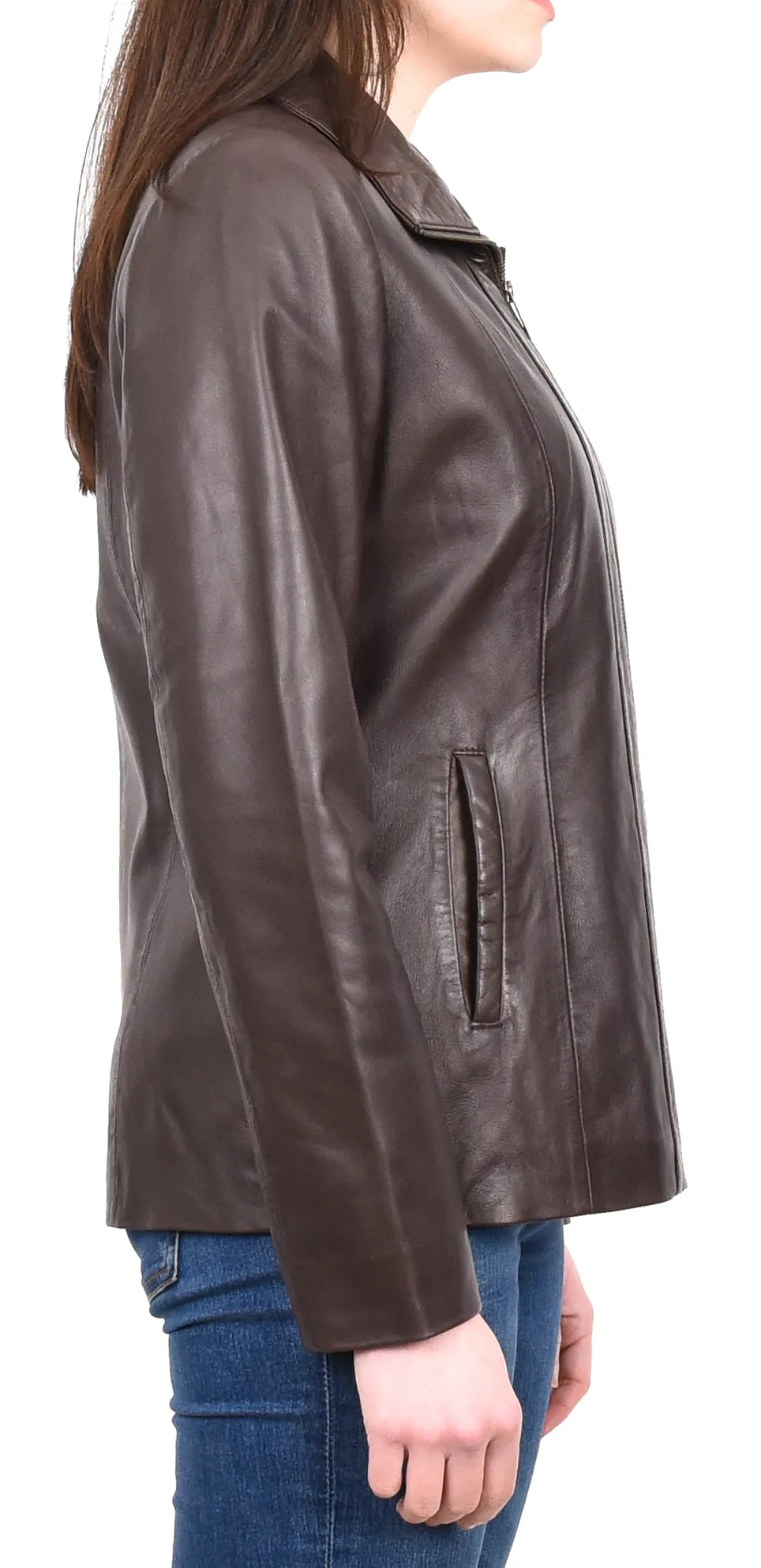 Women's Casual Semi Fitted Real Leather Jacket Brown Raven2