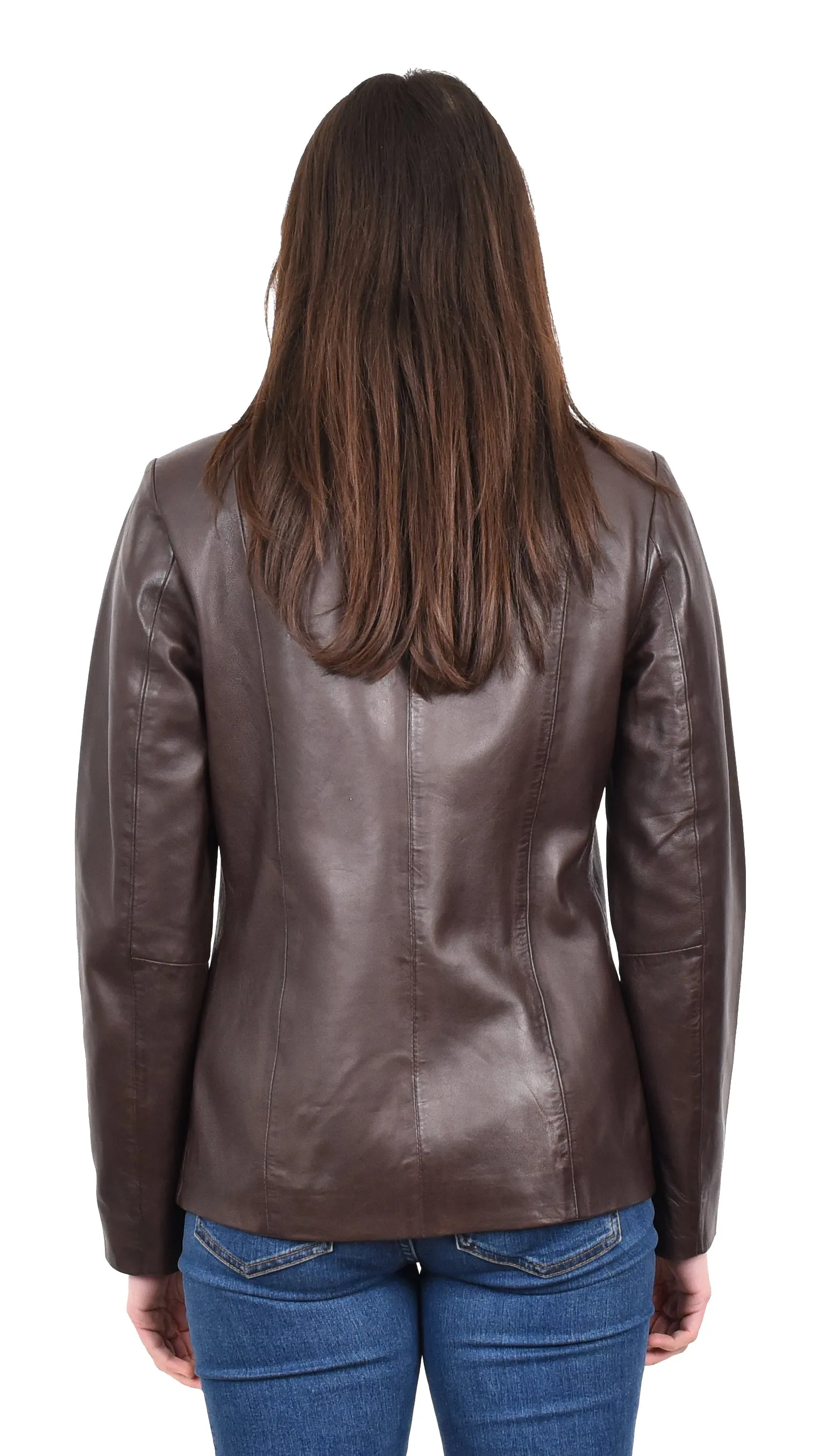 Women's Casual Semi Fitted Real Leather Jacket Brown Raven2