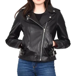 Women's Chic Biker Fitted Real Leather Jacket Black Astralix