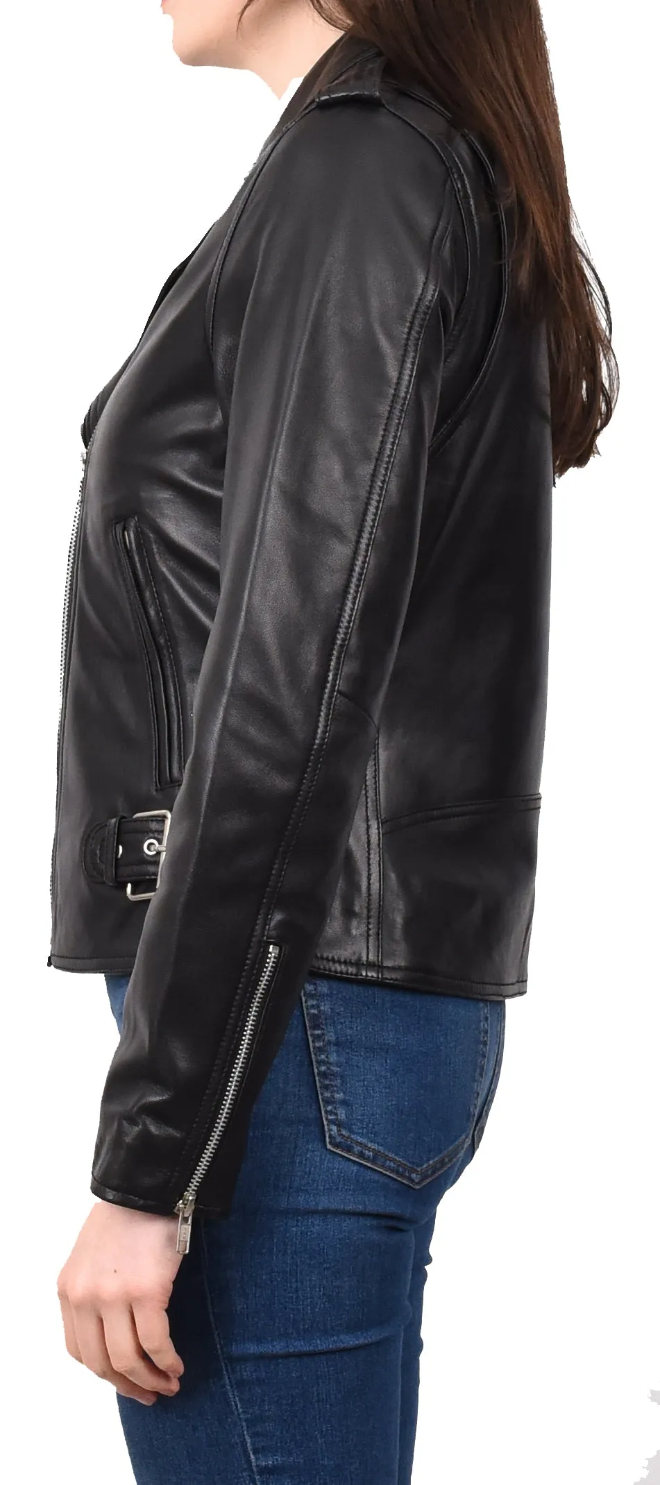 Women's Chic Biker Fitted Real Leather Jacket Black Astralix