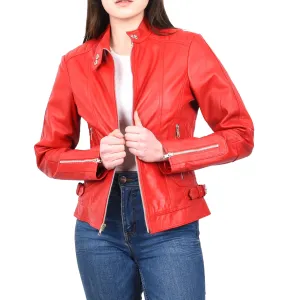 Women's Real Leather Fitted Motorbike Biker Jacket Red Ridebrave