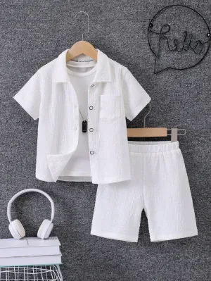 Woven button down shirts| Boy Plain Button Down Shirt & Shorts Set